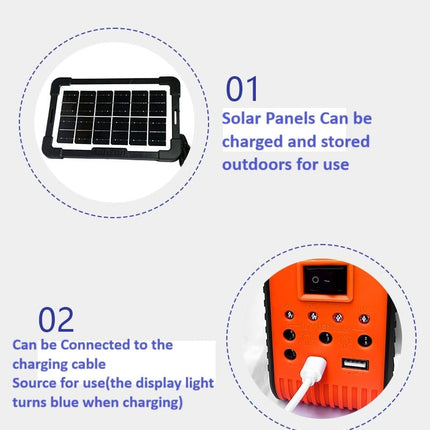BROGBUS Rechargeable Solar Portable Inverter with 3 Individual 2 Volt Led Bulbs with 3.75 Meter Long Wire & AC/DC USB Socket with Solar Panel (Green,Orange) 