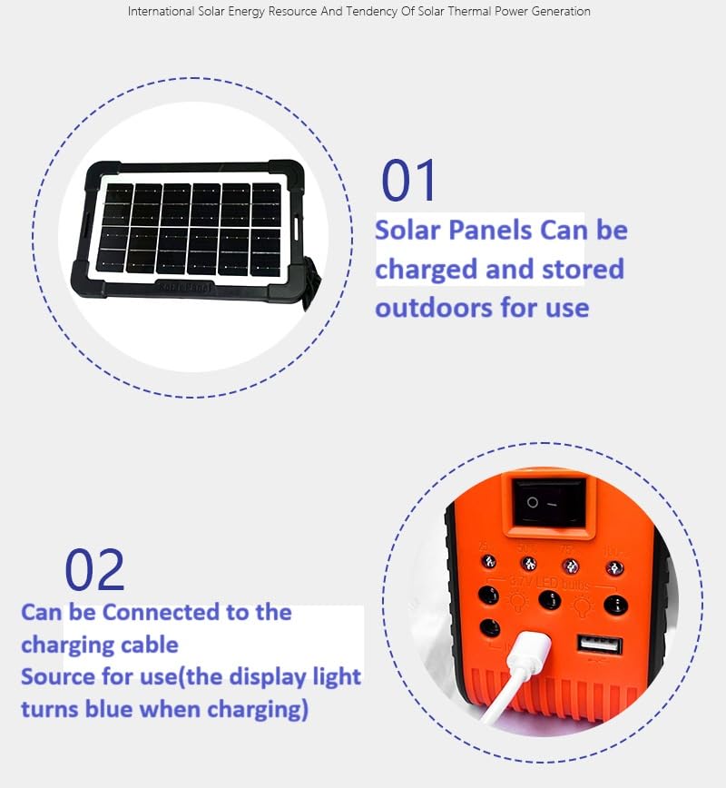 BROGBUS Rechargeable Solar Portable Inverter with 3 Individual 2 Volt Led Bulbs with 3.75 Meter Long Wire & AC/DC USB Socket with Solar Panel (Green,Orange) 