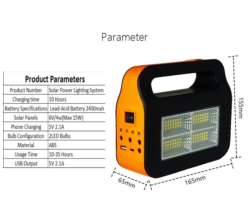 BROGBUS Rechargeable Solar Portable Inverter with 3 Individual 2 Volt Led Bulbs with 3.75 Meter Long Wire & AC/DC USB Socket with Solar Panel (Green,Orange) 