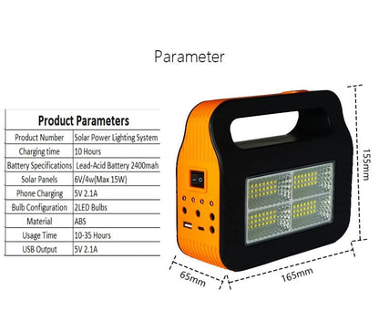 BROGBUS Rechargeable Solar Portable Inverter with 3 Individual 2 Volt Led Bulbs with 3.75 Meter Long Wire & AC/DC USB Socket with Solar Panel (Green,Orange) 