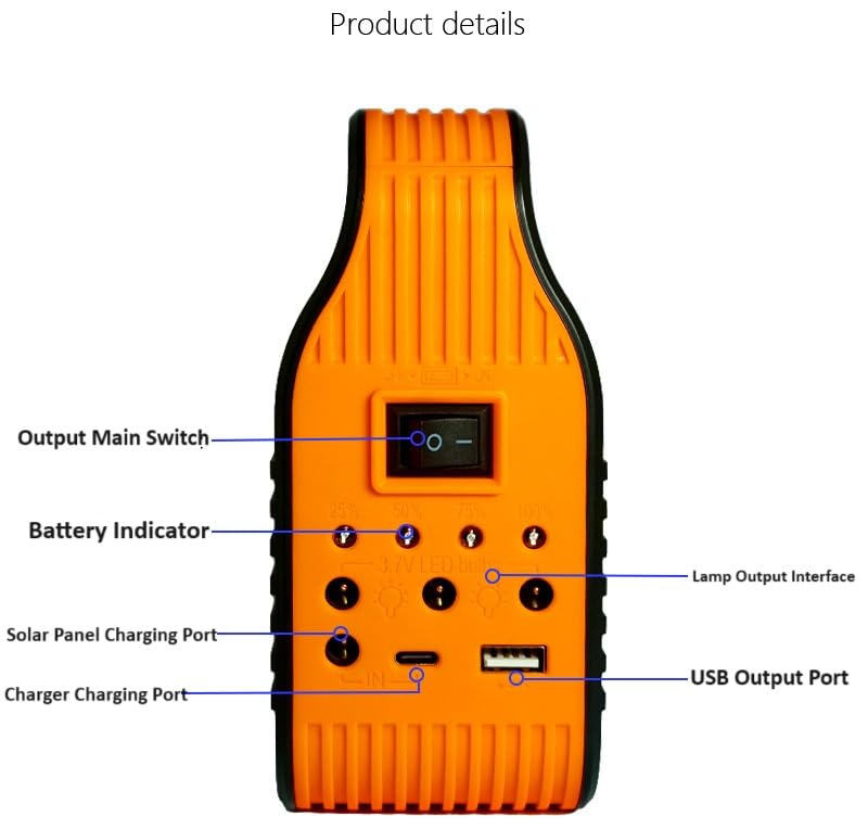 BROGBUS Rechargeable Solar Portable Inverter with 3 Individual 2 Volt Led Bulbs with 3.75 Meter Long Wire & AC/DC USB Socket with Solar Panel (Green,Orange) 