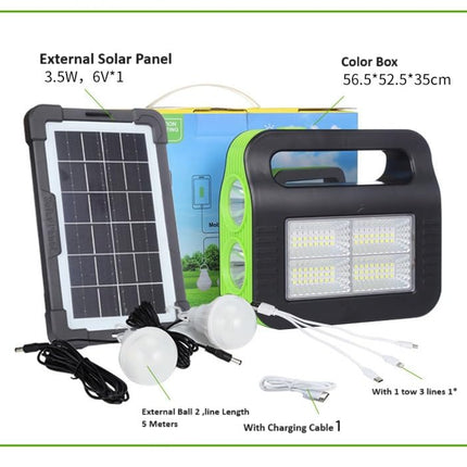 BROGBUS Rechargeable Solar Portable Inverter with 3 Individual 2 Volt Led Bulbs with 3.75 Meter Long Wire & AC/DC USB Socket with Solar Panel (Green,Orange) 