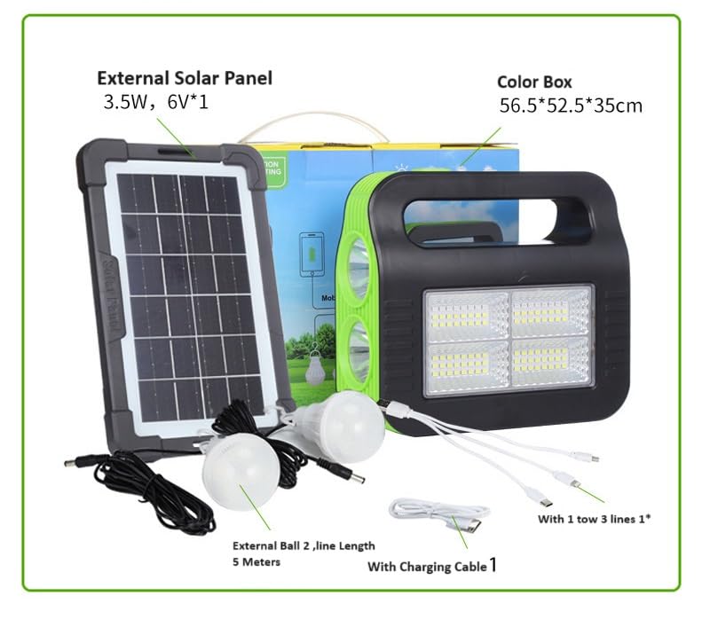 BROGBUS Rechargeable Solar Portable Inverter with 3 Individual 2 Volt Led Bulbs with 3.75 Meter Long Wire & AC/DC USB Socket with Solar Panel (Green,Orange) 