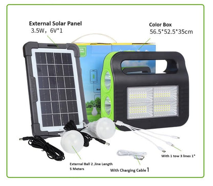 BROGBUS Rechargeable Solar Portable Inverter with 3 Individual 2 Volt Led Bulbs with 3.75 Meter Long Wire & AC/DC USB Socket with Solar Panel (Green,Orange) 