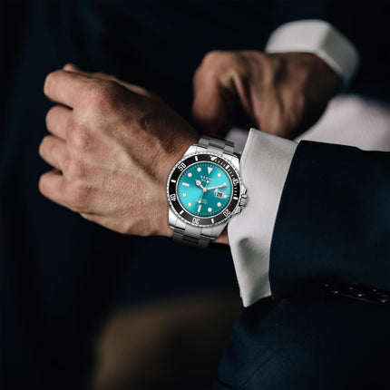 BRUNO MILANO Luxury Stainless Steel Sports Business Wrist Analog Watch For Men with Date - Sophisticated and Durable Design | Best Gift | Formal Timeless Stylish Analog Watch For Men (Teal) 