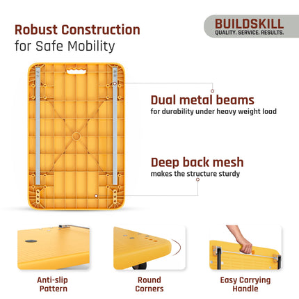 BUILDSKILL 250kg Platform Trolley | 360° Rotating TPR Wheels | 81cm x 57cm Heavy Duty Cushioned Grip Foldable Trolley with Wheels | Metal Beams Support | for Industrial, Warehouse, Office & Home use 