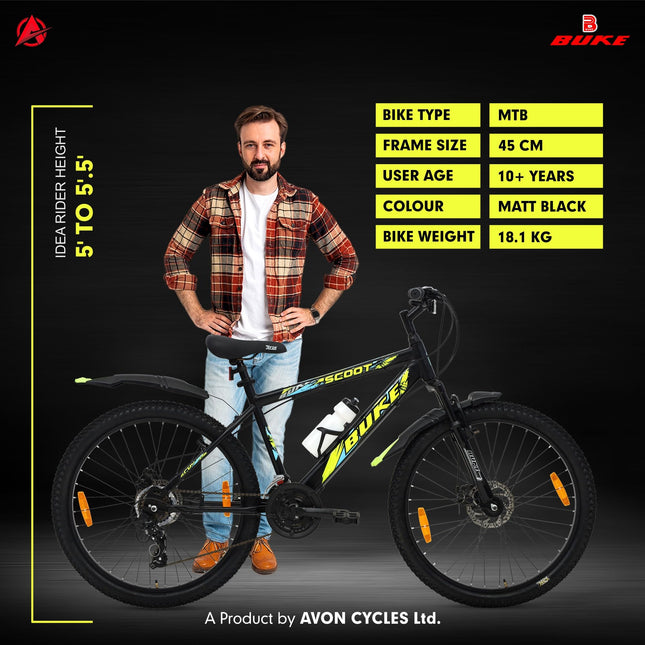 BUKE Avon Scoot 26T Multi Speed 7GEAR Black Cycle for Boys 26 T Mountain Cycle,Rigid,45 cm 