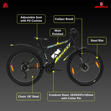 BUKE Avon Scoot 26T Multi Speed 7GEAR Black Cycle for Boys 26 T Mountain Cycle,Rigid,45 cm 