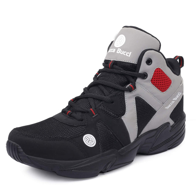 Bacca Bucci® Men's Caper High Top Men Sneakers with Anti Slip Sole & Breathable Upper- Grey/Black, Size UK8 