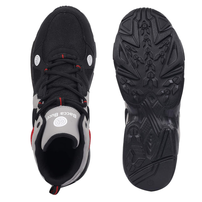 Bacca Bucci® Men's Caper High Top Men Sneakers with Anti Slip Sole & Breathable Upper- Grey/Black, Size UK8 