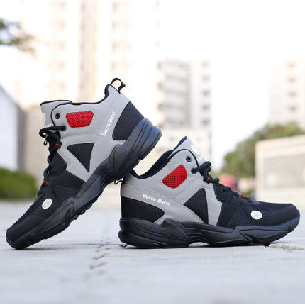 Bacca Bucci® Men's Caper High Top Men Sneakers with Anti Slip Sole & Breathable Upper- Grey/Black, Size UK8 