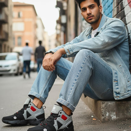 Bacca Bucci® Men's Caper High Top Men Sneakers with Anti Slip Sole & Breathable Upper- Grey/Black, Size UK8 