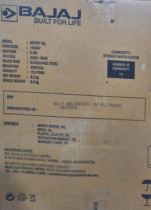 Bajaj 10 Litre Astor Water Geyser | Vertical Storage Water Heater with Glasslined Tank, BEE 5 Star, High Pressure Withstanding, Elegant Design 