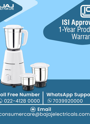 Bajaj 500 Watt GX-1 Mixer Grinder with 3 Jars- white 
