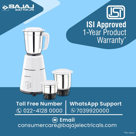 Bajaj 500 Watt GX-1 Mixer Grinder with 3 Jars- white 