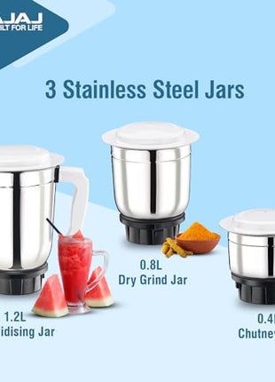 Bajaj 500 Watt GX-1 Mixer Grinder with 3 Jars- white 