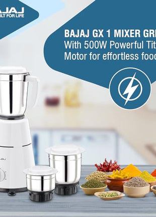 Bajaj 500 Watt GX-1 Mixer Grinder with 3 Jars- white 