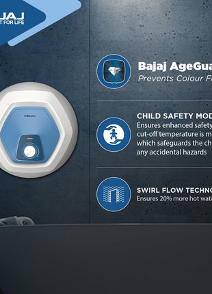 Bajaj Armour series Contempo 10L Storage Water Heater For Home|5 Star Rated Geyser For Bathroom|20% More Hot Water*|Thermostat Knob|Shock Resistant & Rust Proof|Child Safety Mode|4-Yr Warranty|White 
