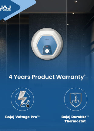 Bajaj Armour series Contempo 10L Storage Water Heater For Home|5 Star Rated Geyser For Bathroom|20% More Hot Water*|Thermostat Knob|Shock Resistant & Rust Proof|Child Safety Mode|4-Yr Warranty|White 