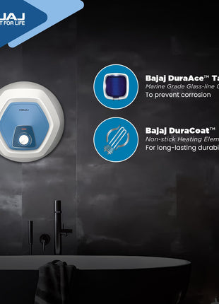 Bajaj Armour series Contempo 10L Storage Water Heater For Home|5 Star Rated Geyser For Bathroom|20% More Hot Water*|Thermostat Knob|Shock Resistant & Rust Proof|Child Safety Mode|4-Yr Warranty|White 