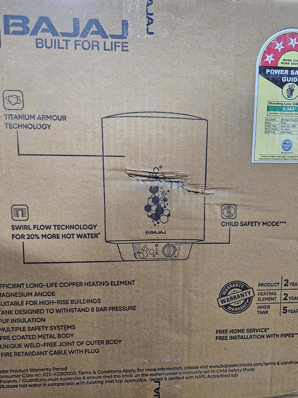 Bajaj Astor 10 Ltr Storage Water Heater | Water Heating With Swirl Flow Technology | Child Safety Mode | Inner Tank With 10 Years Warranty | Free Installation 【Grey & White】 