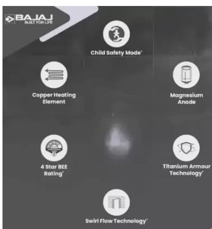 Bajaj Astor 10 Ltr Storage Water Heater | Water Heating With Swirl Flow Technology | Child Safety Mode | Inner Tank With 10 Years Warranty | Free Installation 【Grey & White】 