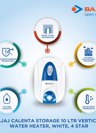 Bajaj Calenta Storage 10 Litre Verical 5 Star Wall Mounted Water Heater (White) 