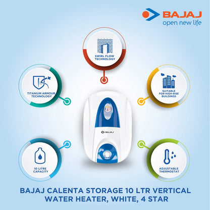 Bajaj Calenta Storage 10 Litre Verical 5 Star Wall Mounted Water Heater (White) 