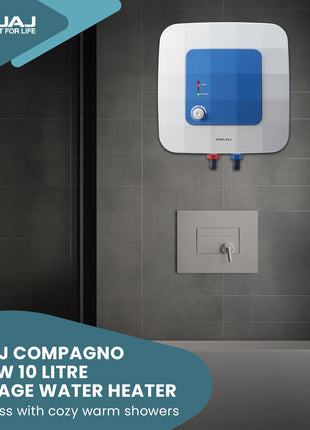 Bajaj Compagno 2000 W 10 Litre Vertical Storage Water Heater| Star Rated Geyser| Water Heating With Titanium Armour & Swirl Flow Technology| Child Safety Mode|2-Yr Warranty By Bajaj 【White & Blue】 