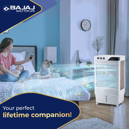 Bajaj DMH65 Neo 65L Desert Air Cooler For Home | For Larger Room | Big Ice Chamber | High-Speed | Invertor Compatible | 90Ft Air Throw | 3 Yrs Warranty (1 Yr Standard + 2 Yrs Extended Warranty)【White】 