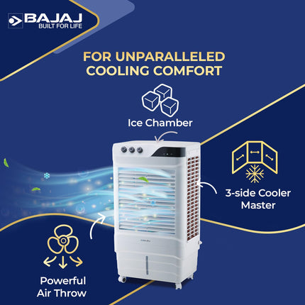 Bajaj DMH65 Neo 65L Desert Air Cooler For Home | For Larger Room | Big Ice Chamber | High-Speed | Invertor Compatible | 90Ft Air Throw | 3 Yrs Warranty (1 Yr Standard + 2 Yrs Extended Warranty)【White】 