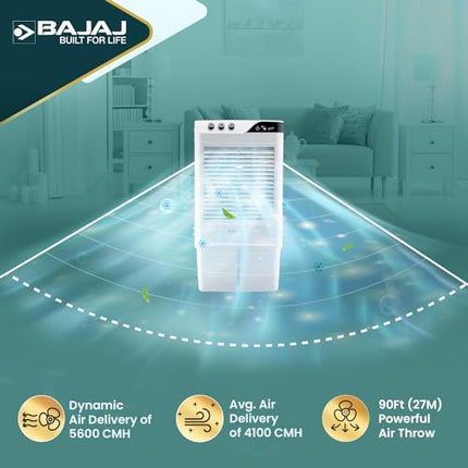 Bajaj DMH90 Neo 90L Desert Air Cooler for Home|For Larger Room|BIG ICE Chamber|Anti-Bacterial Honeycomb Pads|High-Speed |Invertor ready|90Ft Air Throw|3-Yr Product 2-Yr Pump 1-Yr Motor Warranty【White】 