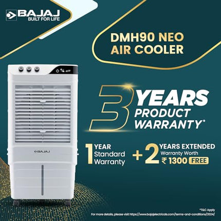 Bajaj DMH90 Neo 90L Desert Air Cooler for Home|For Larger Room|BIG ICE Chamber|Anti-Bacterial Honeycomb Pads|High-Speed |Invertor ready|90Ft Air Throw|3-Yr Product 2-Yr Pump 1-Yr Motor Warranty【White】 