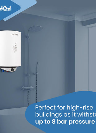 Bajaj Edrea 15 Litre Storage 5-Star Rated Storage vertical Wall Water Heater for home | Polymer Coated Tank | Multiple Safety* | Suitable for High Rise | Child Safety Mode | 5-Yr* Warranty 【White】 