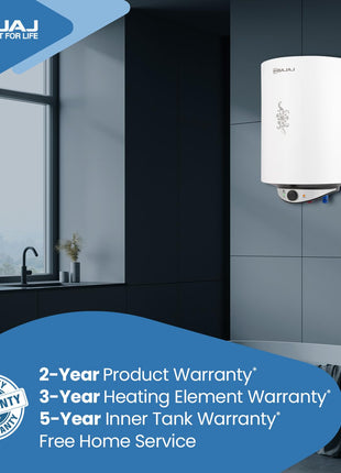 Bajaj Edrea 15 Litre Storage 5-Star Rated Storage vertical Wall Water Heater for home | Polymer Coated Tank | Multiple Safety* | Suitable for High Rise | Child Safety Mode | 5-Yr* Warranty 【White】 