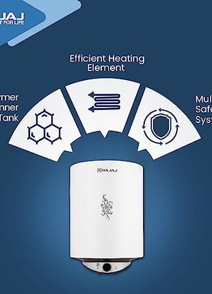 Bajaj Edrea 15 Litre Storage 5-Star Rated Storage vertical Wall Water Heater for home | Polymer Coated Tank | Multiple Safety* | Suitable for High Rise | Child Safety Mode | 5-Yr* Warranty 【White】 