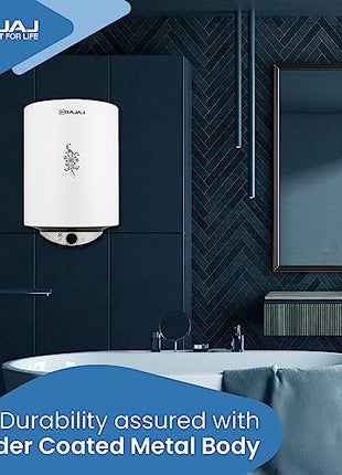 Bajaj Edrea 15 Litre Storage 5-Star Rated Storage vertical Wall Water Heater for home | Polymer Coated Tank | Multiple Safety* | Suitable for High Rise | Child Safety Mode | 5-Yr* Warranty 【White】 