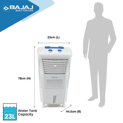 Bajaj Frio New Personal Air Cooler 23L|Mini Cooler|Anti-Bacterial Honeycomb Cooling Pads|Inverter Compatability|20Ft Powerful Air Throw|Ice Chamber|3-Yr Product 2-Yr Pump 1-Yr Motor Warranty【White】 