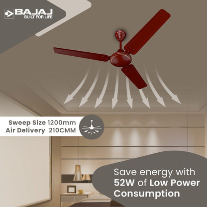 Bajaj Frore 1200 MM (48") 1 Star Rated Ceiling Fans For Home | BEE Star Rated Energy Efficient Ceiling Fan | Rust Free Coating For Long Life | High Air Delivery | 2-Yr Warranty 【Brown】 