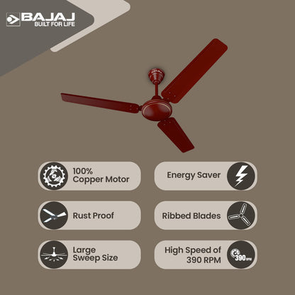 Bajaj Frore 1200 MM (48") 1 Star Rated Ceiling Fans For Home | BEE Star Rated Energy Efficient Ceiling Fan | Rust Free Coating For Long Life | High Air Delivery | 2-Yr Warranty 【Brown】 