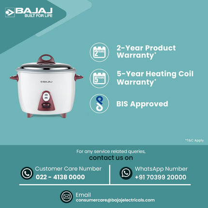 Bajaj Majesty New RCX 3 350-Watt Multifunction Rice Cooker (White/Pink) 