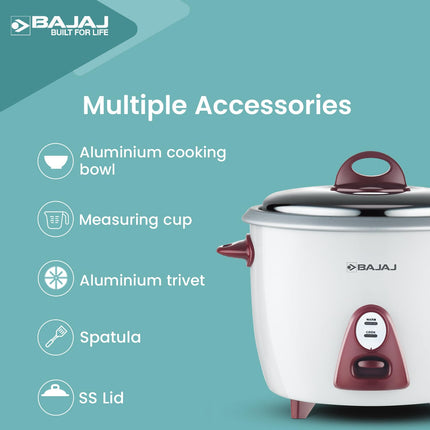 Bajaj Majesty New RCX 3 350-Watt Multifunction Rice Cooker (White/Pink) 
