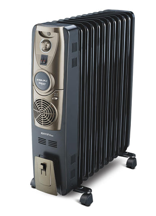 Bajaj Majesty RH 11F Plus Oil Filled Radiator Room Heater with Fan (Black/Golden) - 2500 Watts 