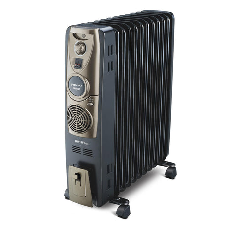 Bajaj Majesty RH 11F Plus Oil Filled Radiator Room Heater with Fan (Black/Golden) - 2500 Watts 