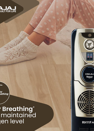 Bajaj Majesty RH 11F Plus Oil Filled Radiator Room Heater with Fan (Black/Golden) - 2500 Watts 