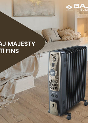 Bajaj Majesty RH 11F Plus Oil Filled Radiator Room Heater with Fan (Black/Golden) - 2500 Watts 