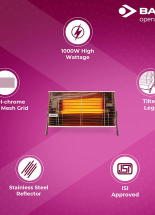 Bajaj Minor 1000W Radiant Room Heater ISI Approved White 2 Yr Warranty 