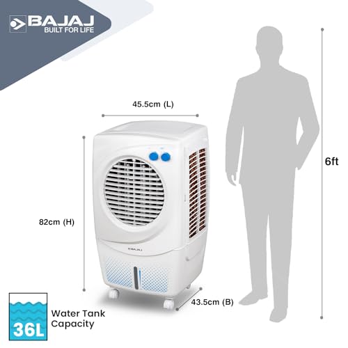 Bajaj PX 97 Torque New 36L Personal Air Cooler For Home|Honeycomb Pad|High Speed Fan |30Ft Powerful Air Throw|Inverter compatible |Portable Cooler-Room|3-Yr Product 2-Yr Pump 1-Yr Motor Warranty|White 