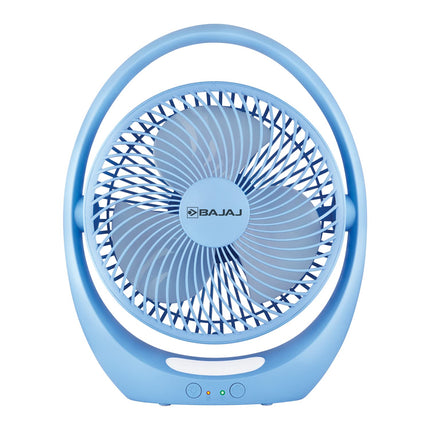 Bajaj Pygmy Go 178 mm Mini Fan with LED Lighting| Rechargeable Fan| USB Charging Fan| 4-hours Battery Backup| 3 Fan Speed| 2-Light Brightness Setting| High Speed Table Fan| Blue Portable Fan 