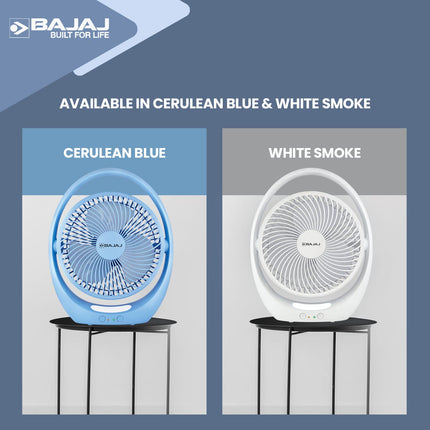 Bajaj Pygmy Go 178 mm Mini Fan with LED Lighting| Rechargeable Fan| USB Charging Fan| 4-hours Battery Backup| 3 Fan Speed| 2-Light Brightness Setting| High Speed Table Fan| Blue Portable Fan 